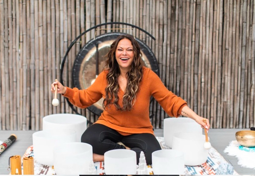 Noura mid-soundbath with 432Hz crystal singing bowls: Elevated Sound facilitator training